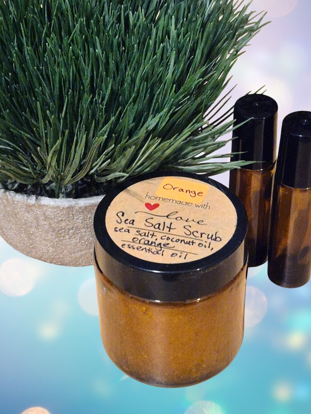 Handmade Mediterranean Sea Salt Scrub With Orange Essential Oil - 4 oz. Jar